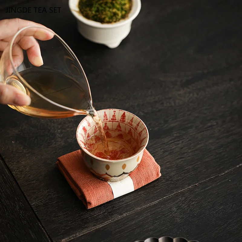 1PCS 100ml Blue and White Porcelain Teacup Dunhuang Gilded Ceramic Teacup Portable Personal Single Cup Traditional Tea Set