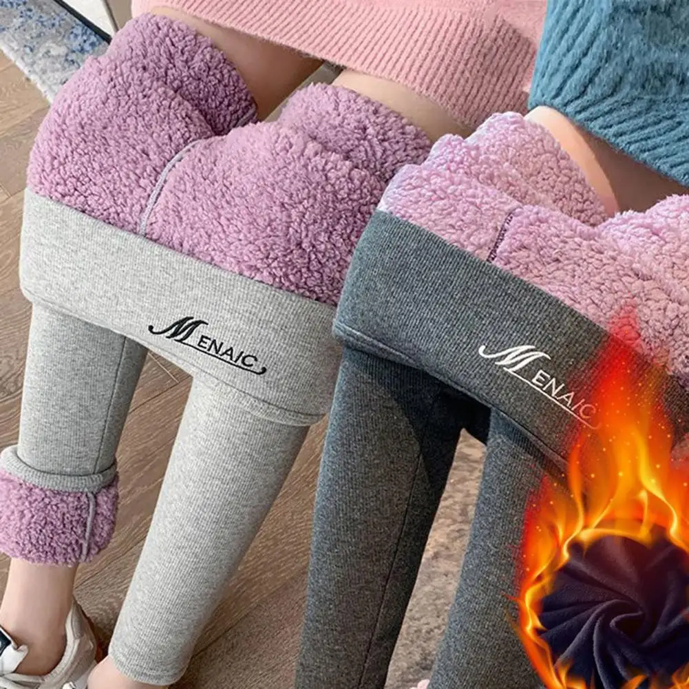 

Autumn Winter Women Solid Color Leggings Elastic High Waist Skinny Long Pants Thickened Fleece Lining Leggings Skinny Trousers