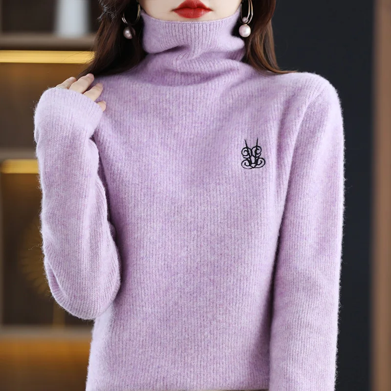 

100% мериносовая шерсть свитер с воротником женский осенне-зимний новый пуловер с длинным рукавом свободный кашемировый свитер вязаный джемпер для женщин