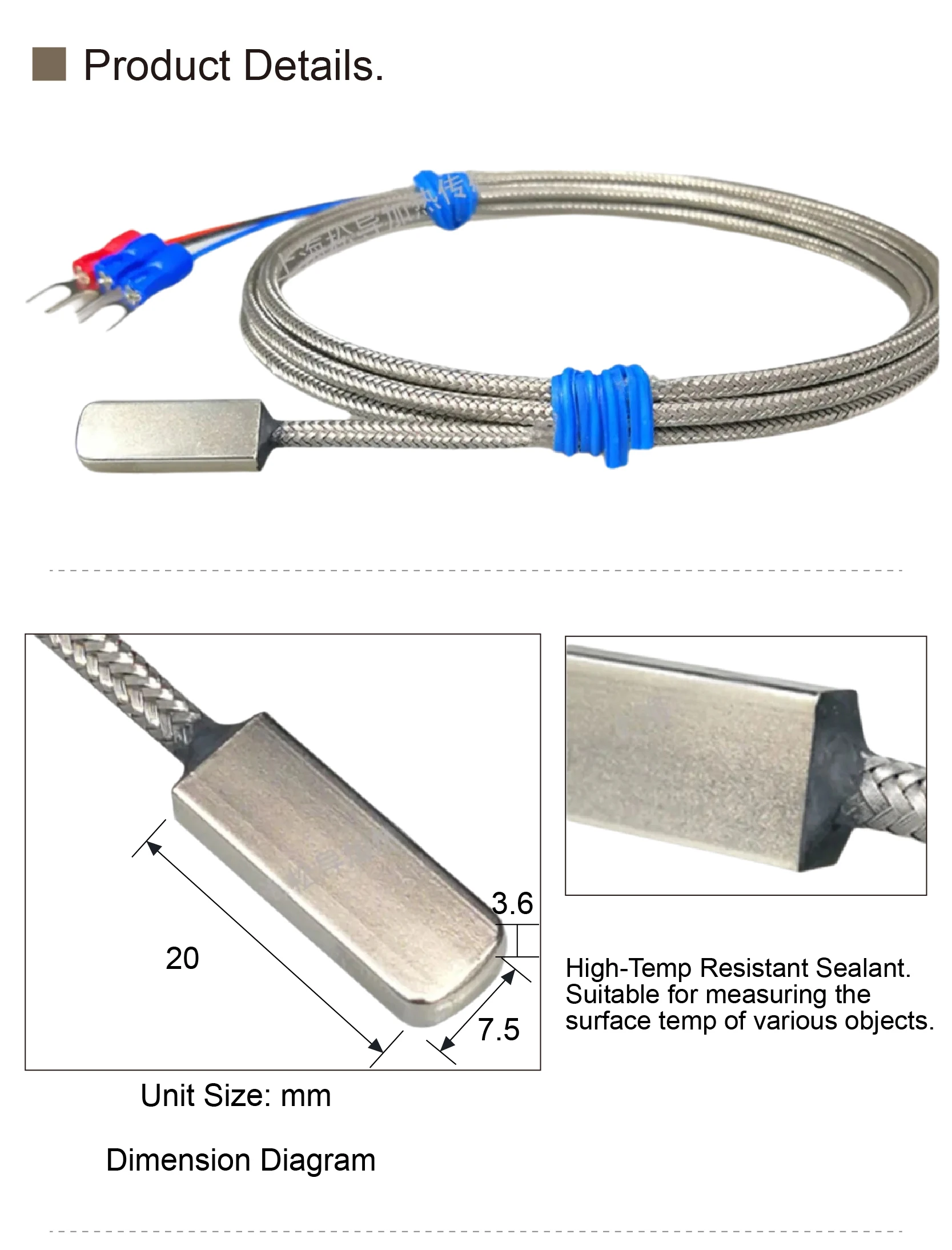 Waterproof PT100 RTD Temperature Sensor – K Type Thermocouple Patch Stainless St
