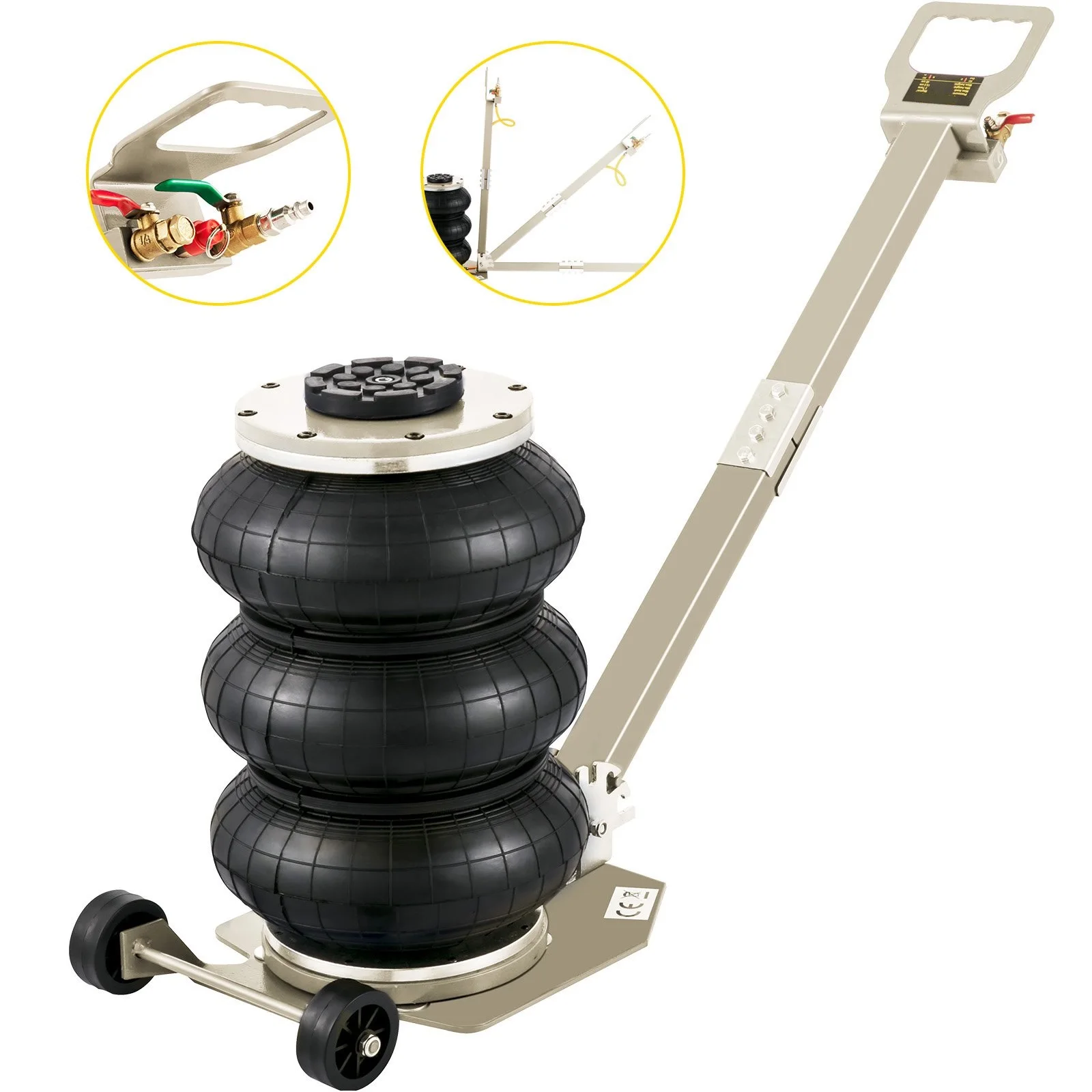 

6600 lbs Pneumatic Car Jack Air Bag Jack Quick Lift 3T, Heavy Duty, Car Repair Jacks Folding Rod Fast Lifting Triple Bag