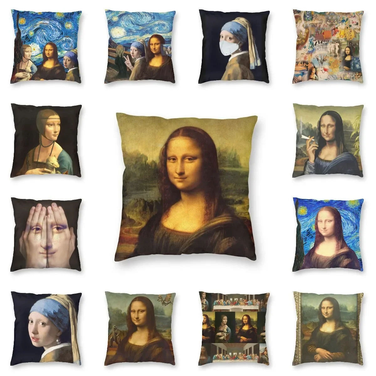 

Classic Mona Lisa By Leonardo Da Vinci Cushion Cover 40x40cm Decoration Print Painting Art Throw Pillow Case for Living Room