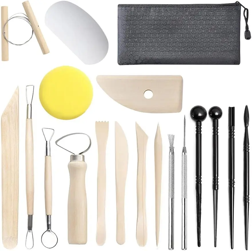 Clay Tools, 19 PCS DIY Sculpting Set Ceramics Polymer Clay kit for Pottery Modeling, Carving,Smoothing & Measuring for Beginner