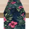 Spring Floral Green Leaf Linen Table Runner Holiday Party Decor Summer Tropical Flower Palm Leaves Table Runners for Table Decor 5