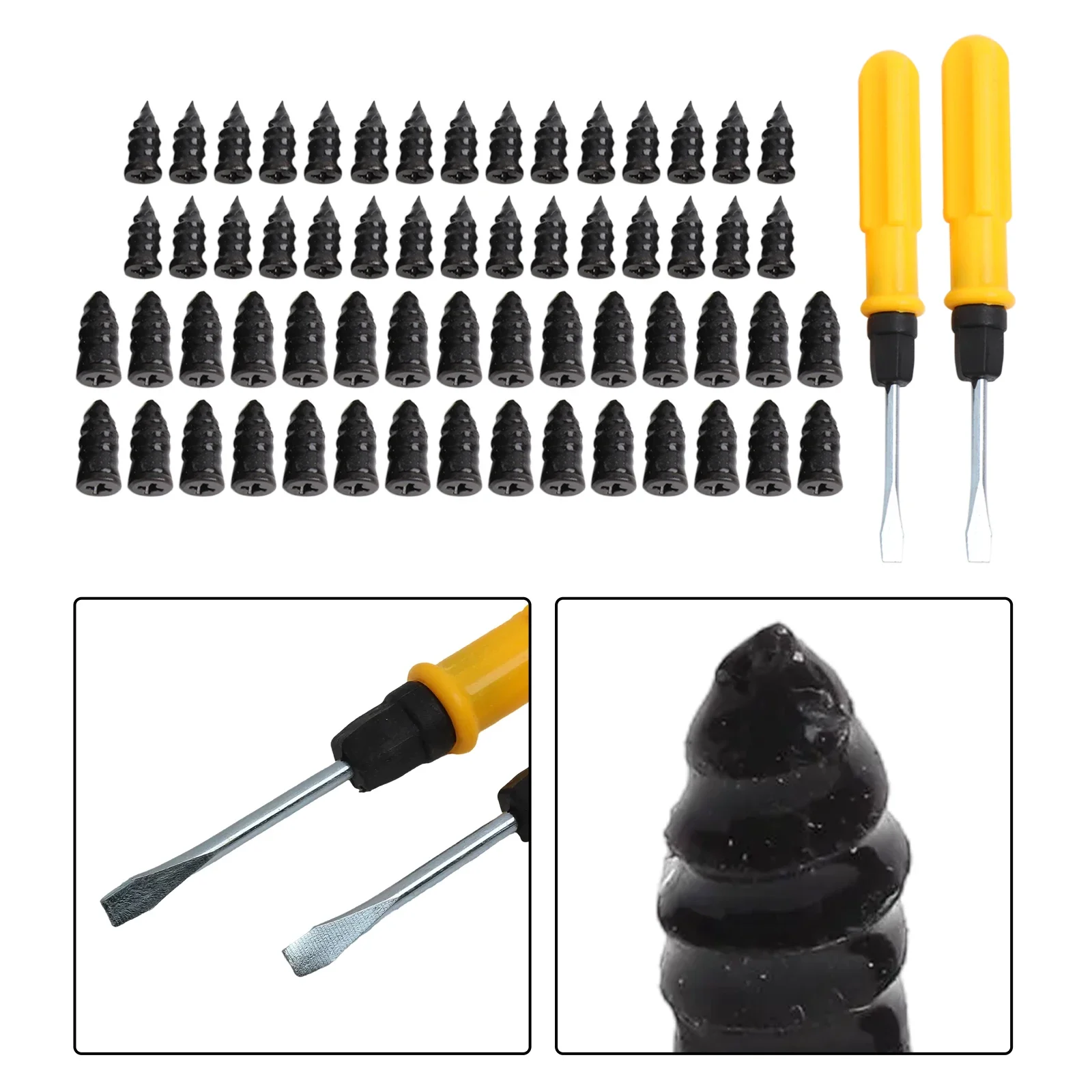 60Pcs Car Vacuum Tire Repair Nails Rubber Screw Nail + Screwdriver Fast Tool Set Car Tire Repair Tools