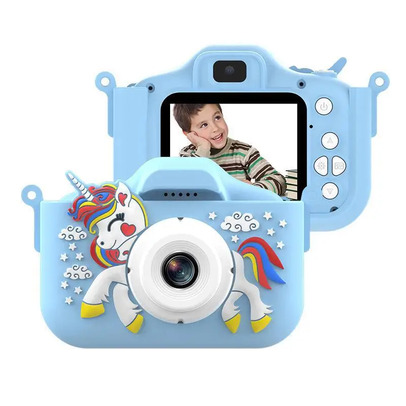 3D Cartoon Digital Camera Animal Unicorn 48MP Children Mini Camera Toy Take Pictures And Videos Play Games Dual Digital Camera,Wooden Camera Toys