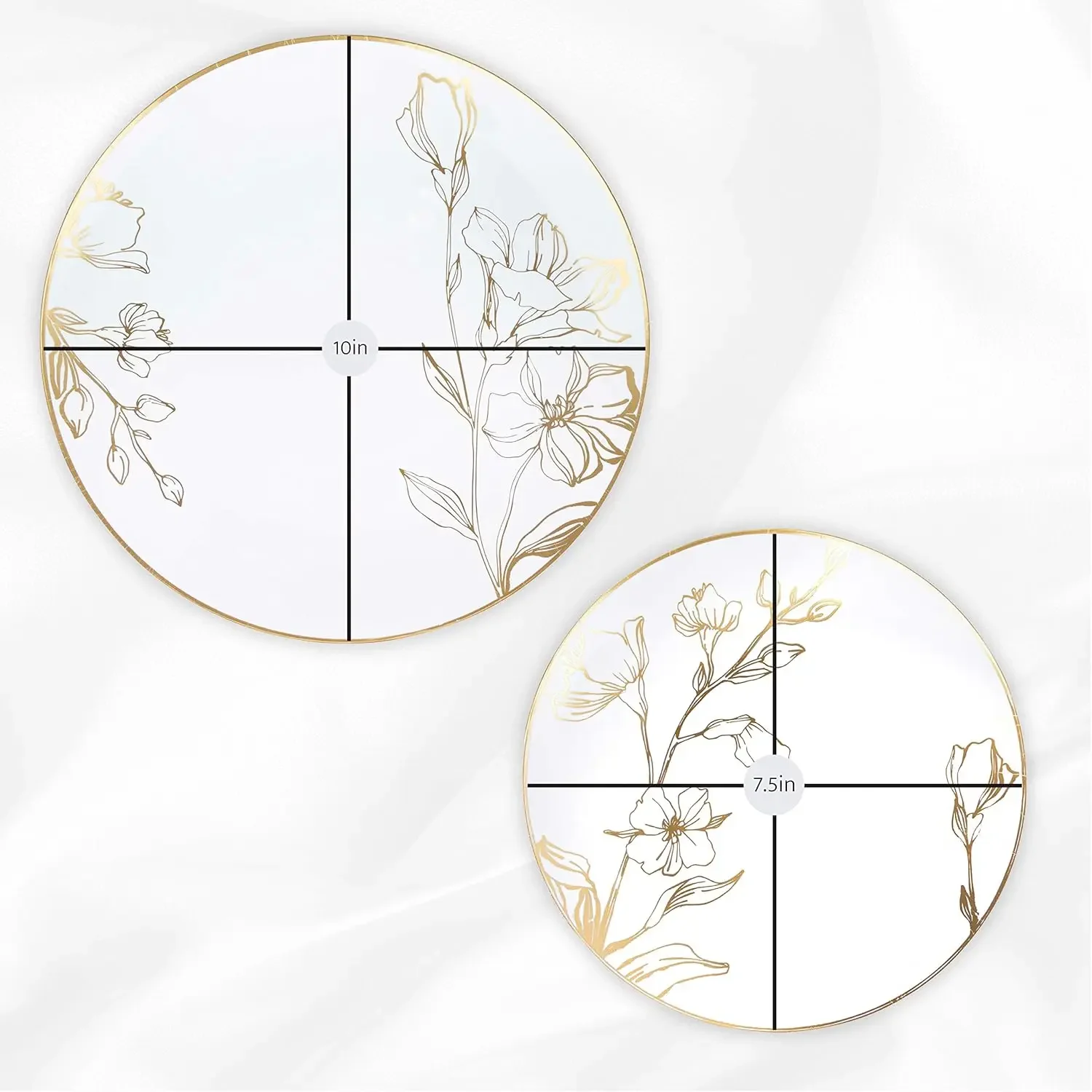 64 Piece Combo Plates Set includes 32 7'' inch Plates&32 10'' inch Plates White Plastic Floral Design Party With Gold Rim