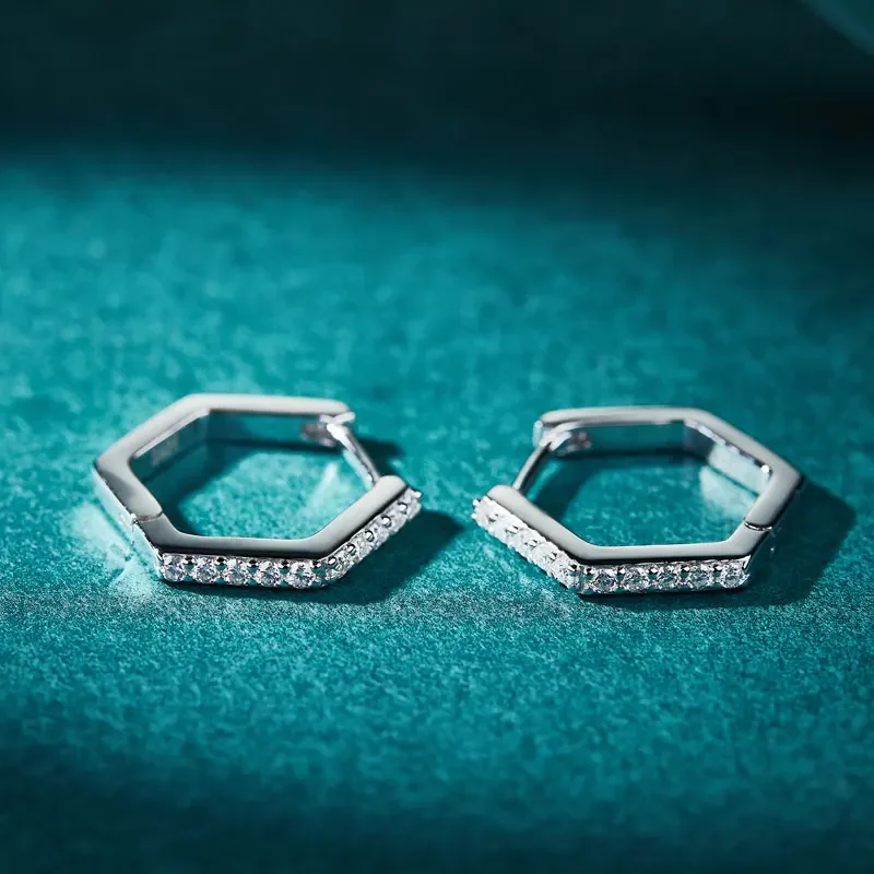 DEZO 1.5MM Moissanite Hoop Earrings For Women Solid 925 Sterling Silver Geometric Shaped Fashion Earring D color GRA Certificate