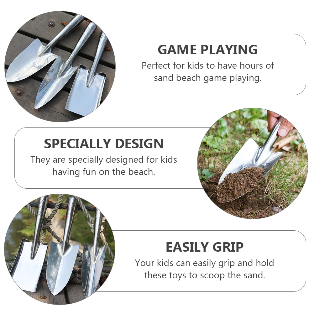 1 Set 3pcs Sand Sets Portable Garden Tools (Steel Color)
