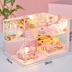Handcrafted Wooden Mini Dollhouse DIY 3D Puzzle Kit - Duplex Apartment (JTM035 - B with cover)