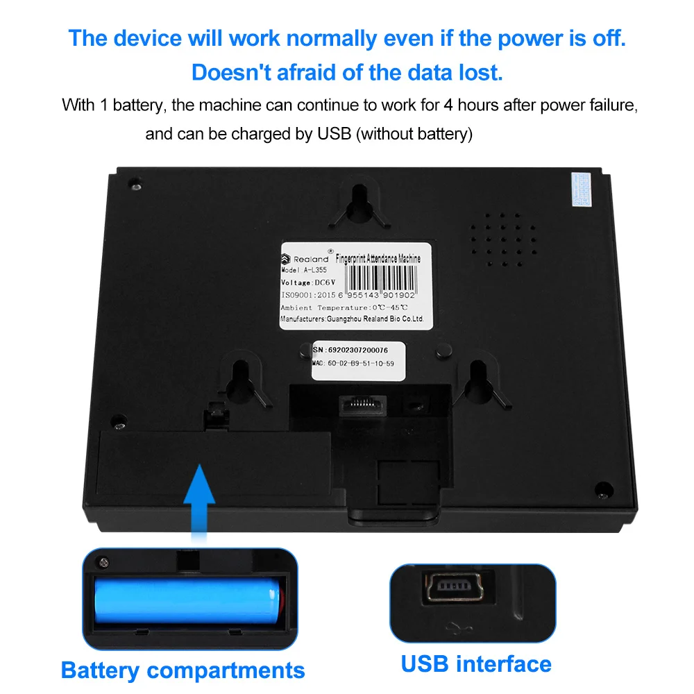 Realand 2.8inch TCP/IP/WIFI Biometric Fingerprint Attendance Machine RFID Employee Check-in System Time Clock Recorder Password