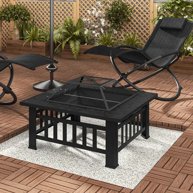 81X81X45Cm Tűz Tál Szikravédelemmel Grill Rács Pit A Kerti Teraszhoz Bbq Téli Nyári Kemping - Image 2