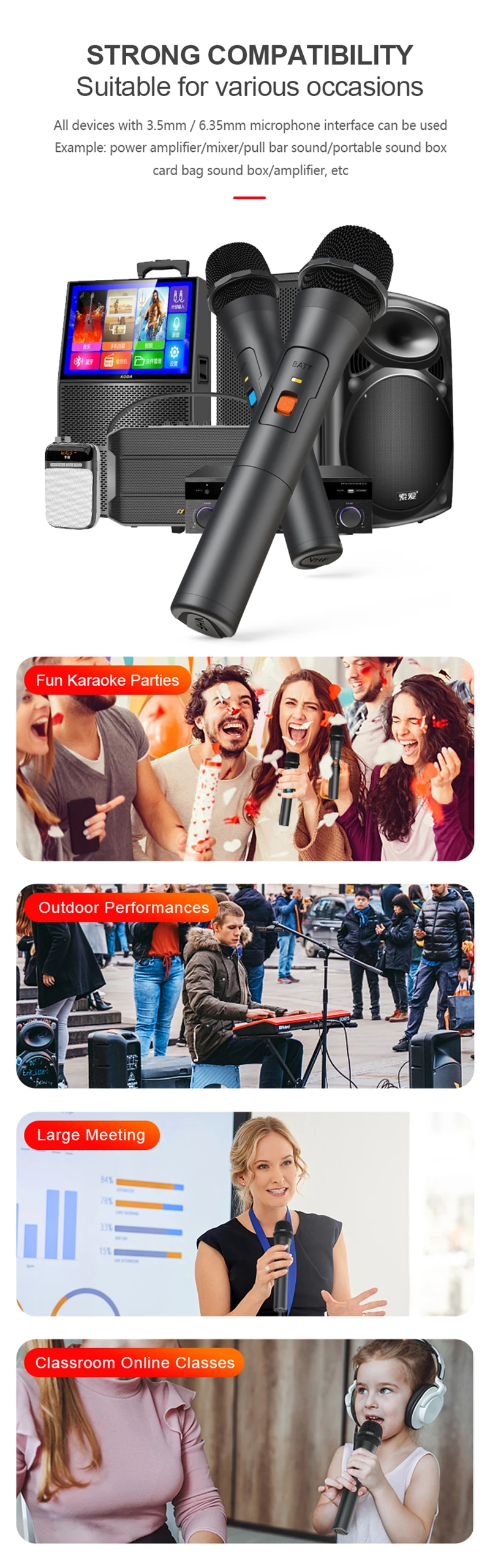 VHF Wireless Handheld Microphone For Recording Stage Speakers Singing Parties Karaoke ABS Paint Universal Wireless Microphone
