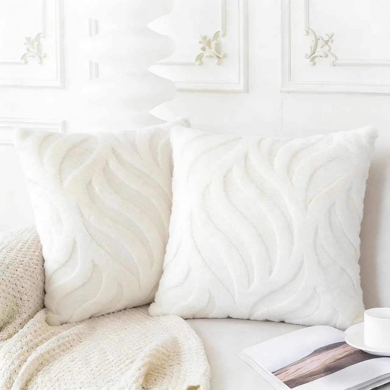 Set of 2 Luxurious Plush Decorative Throw Pillow Covers