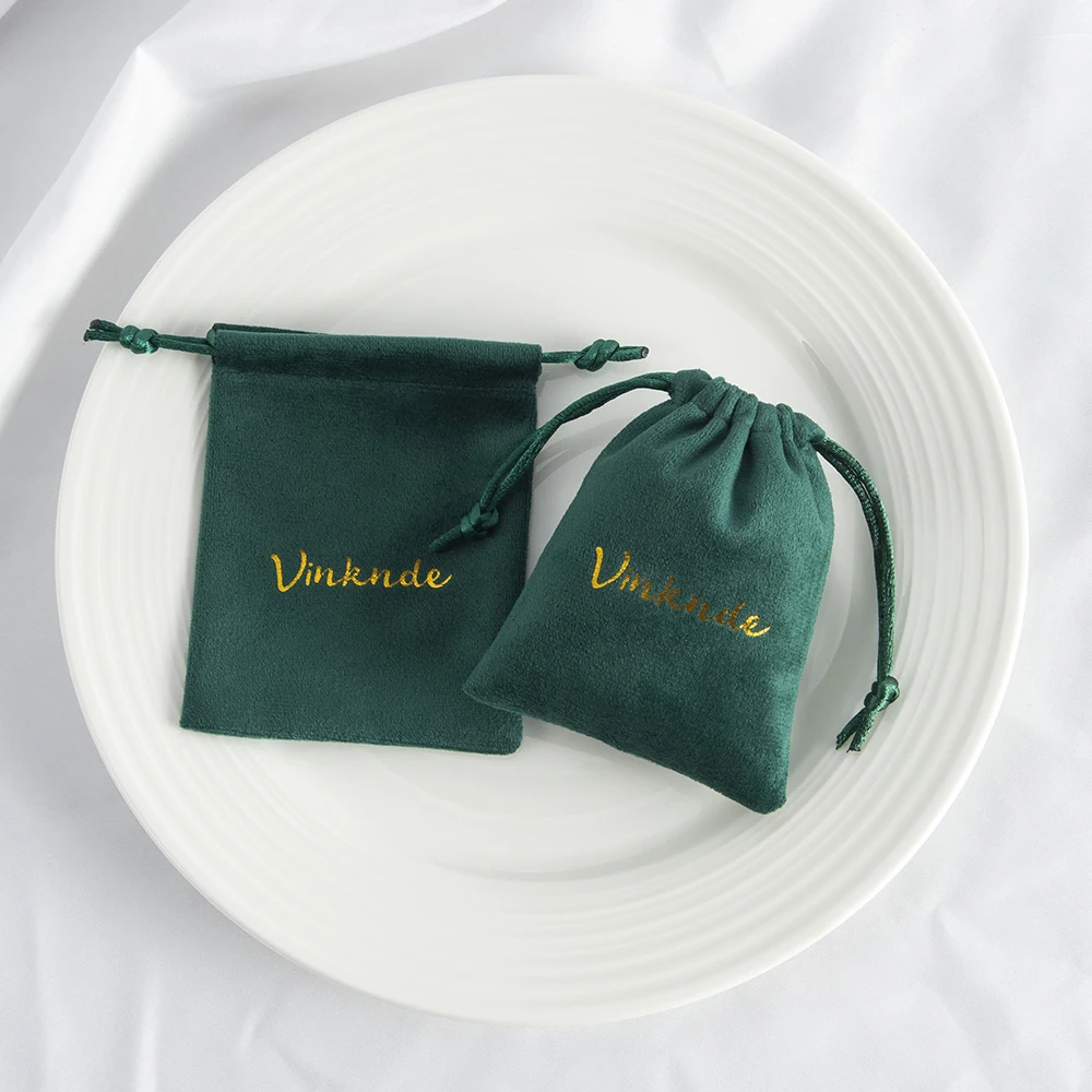 Dark Green Jewelry Gift Bag Soft Velvet Drawstring Pouches in Fungus Open Style Wedding Organizer Box Packaging Candy Bread Case