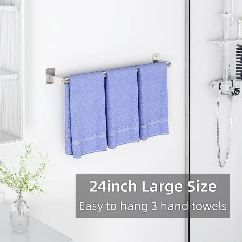 Bathroom Towel Bar, 24 Inch Towel Racks for Bathroom Wall Mounted, Heavy Duty Bath Hand Holder Organizer, Brushed Silver