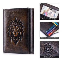 Vintage Men's Genuine Leather Slim RFID Blocking Trifold Wallet with ID Window and Card Slots (Coffee)
