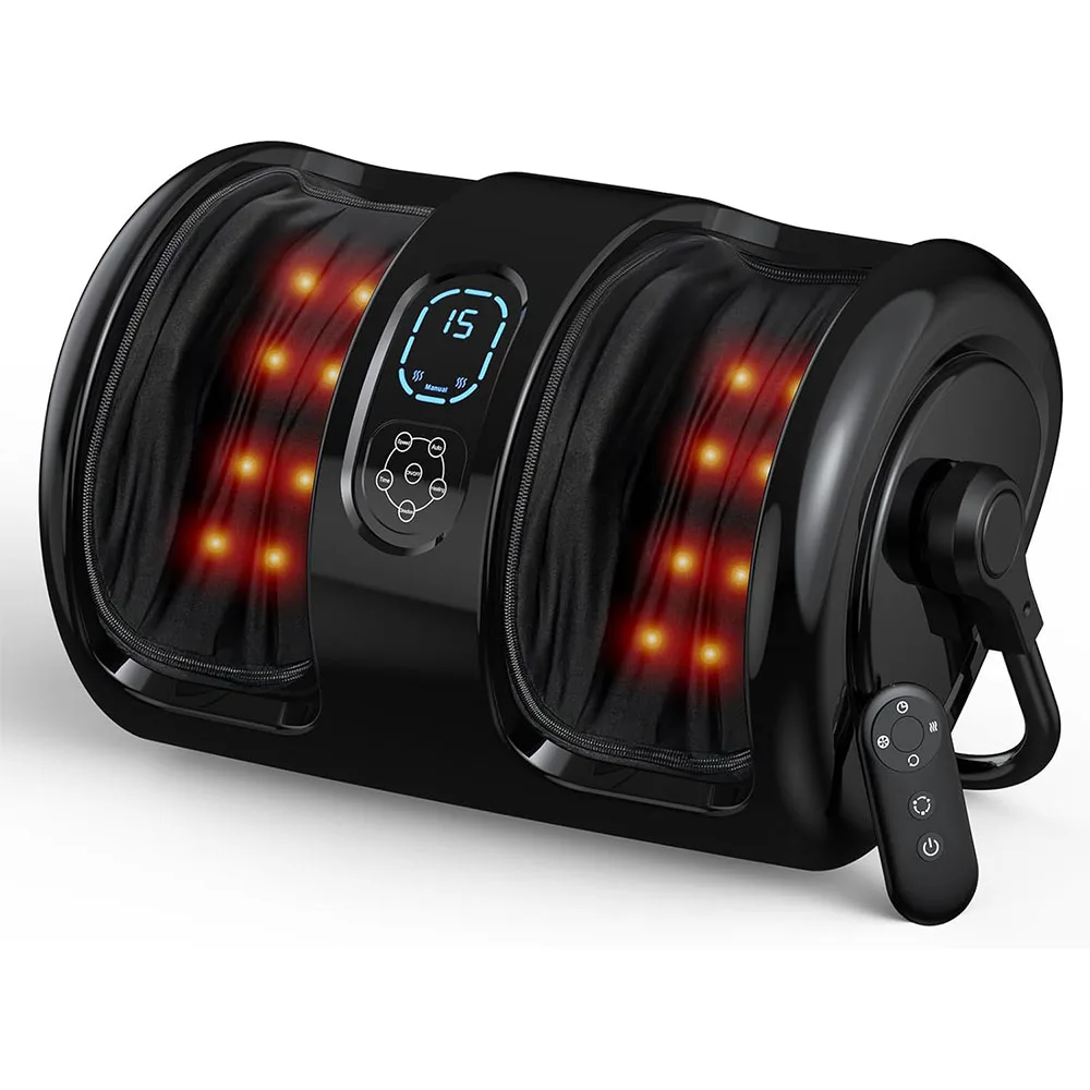 Shiatsu Heated Foot Calf Massager 3 Speeds Adjustable Heat Levels Deep Kneading Muscle with Washable Cover Remote Control Relax