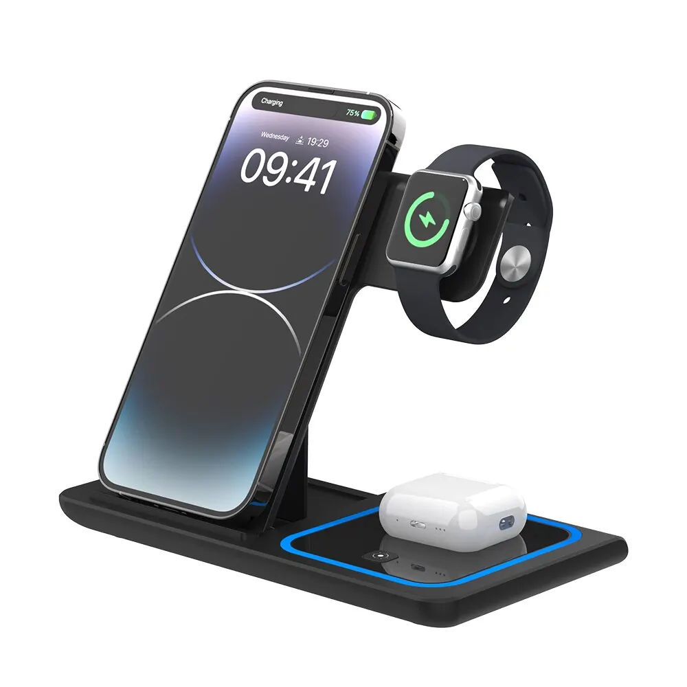 3 In 1 Wireless Charger Foldable Charging Station Mobile Phone Holder for iPhone 14 13 12 11 XS Max XR X 8 Apple Wat