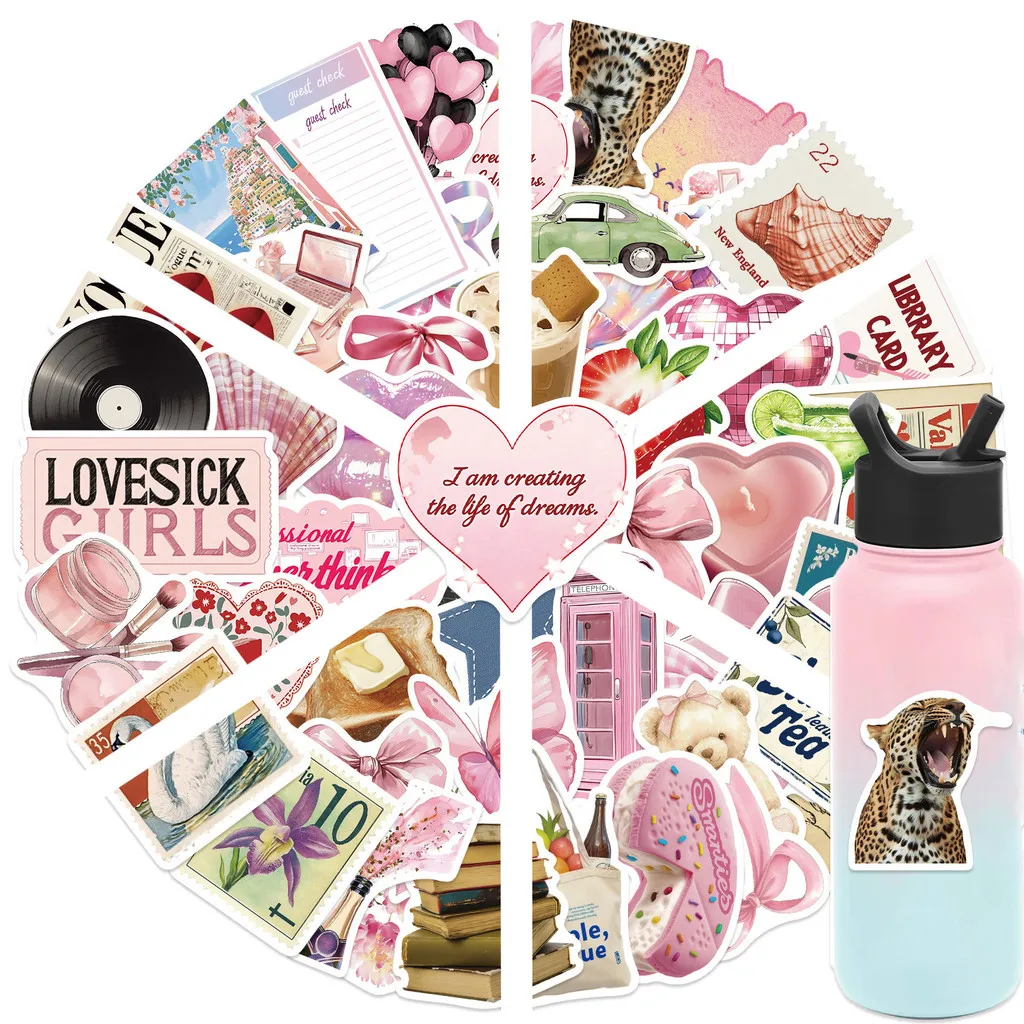 ملصقات سلسلة جمالية وردية كرتونية مكونة من 50 قطعة...