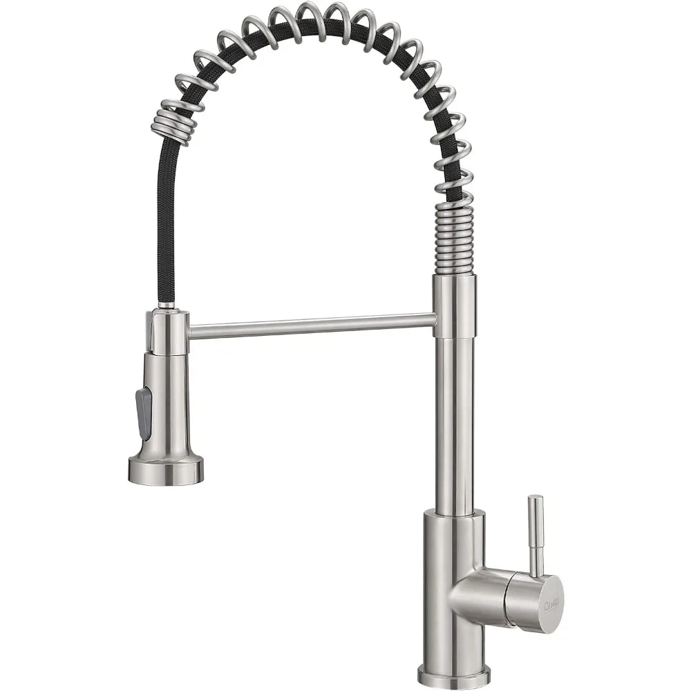 GIMILI Kitchen Faucet with Pull Down Sprayer High Arc Single Handle Spring Kitchen Sink Faucet Brushed Nickel Modern rv Stainles