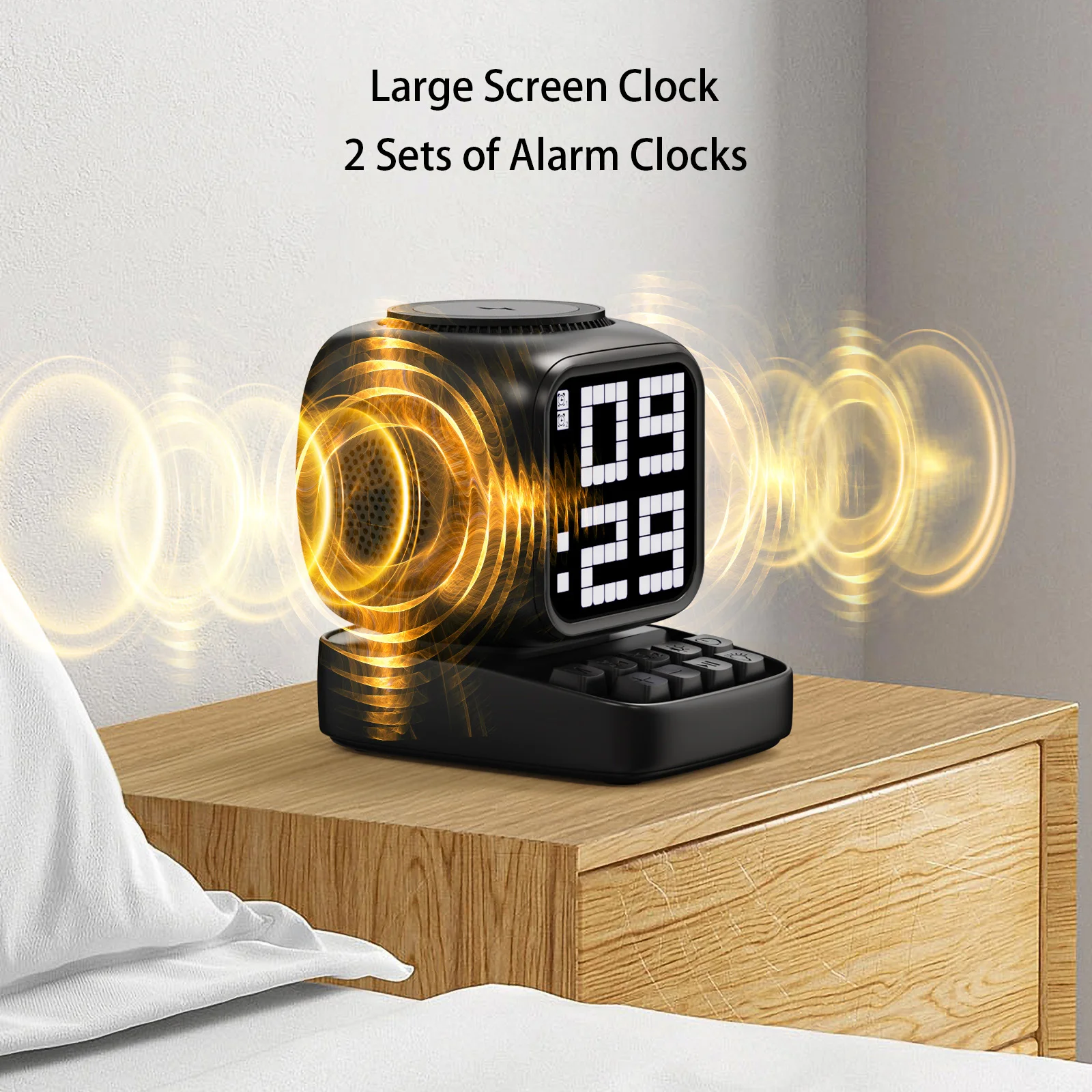 Multi-functional Mini Computer Appearance Magnetic 15W Fast Wireless Charger with White Noise Bluetooth Speaker Dual Alarm Clock