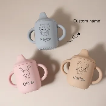1PC Personalized Customization Name Pattern Silicone Sippy Cup for Babies/Toddlers Baby Cups Custom Water Bottle