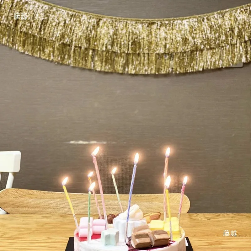 20cmLaser rain Curtain Gold and Silver TasselsPETGlitter Silk Fringe Decoration Clothing Lace Party Accessoriesdiy