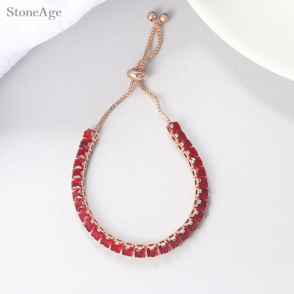 Schickes rotes Zirkon kurzes Tennis armband für Frauen Männer schillernde Kristall verstellbare Kette auf Hand Modeschmuck Drops hip Großhandel – Detail 4