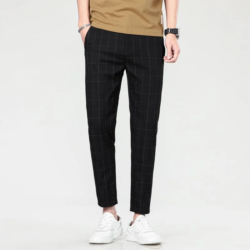 New Checkered Fashion Europe and the United States Style Men's Pants Business Casual Travel Slim Pants Comfortable and Versatile 5