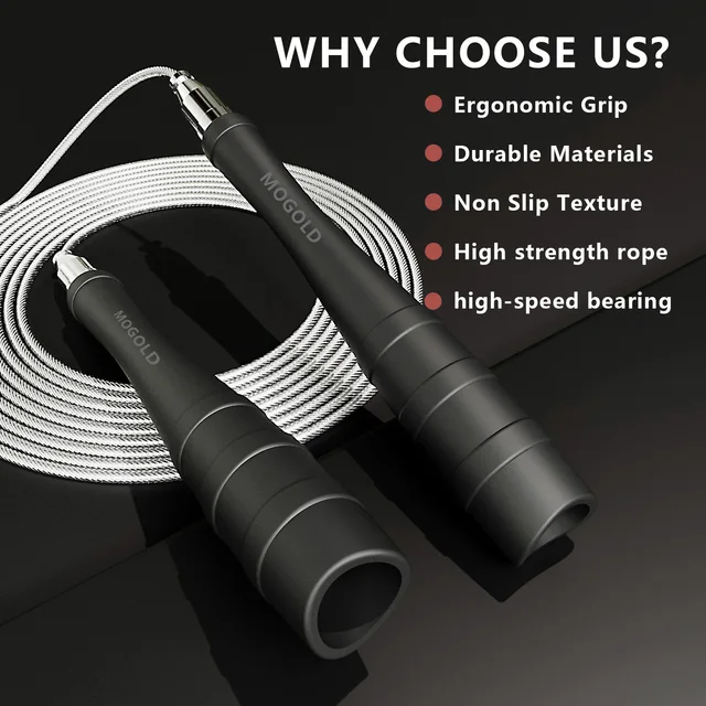 MOGOLD Professional Speed Jump Rope with Ball Bearings - Steel Wire Rope for Men & Women, Fat-Burning Workouts, Cardio 3