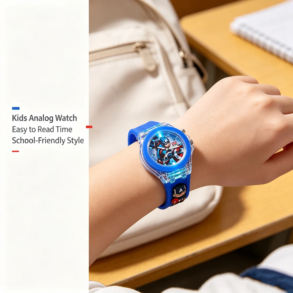 3D Spiderman Kids' Flashlight Watch – Cartoon Character Quartz Clock