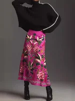 2024 Spring/Summer New Street Tropical Plant Print Retro Half Skirt Women's Elegant Lower Half Colored Printed Half Skirt - Image 2