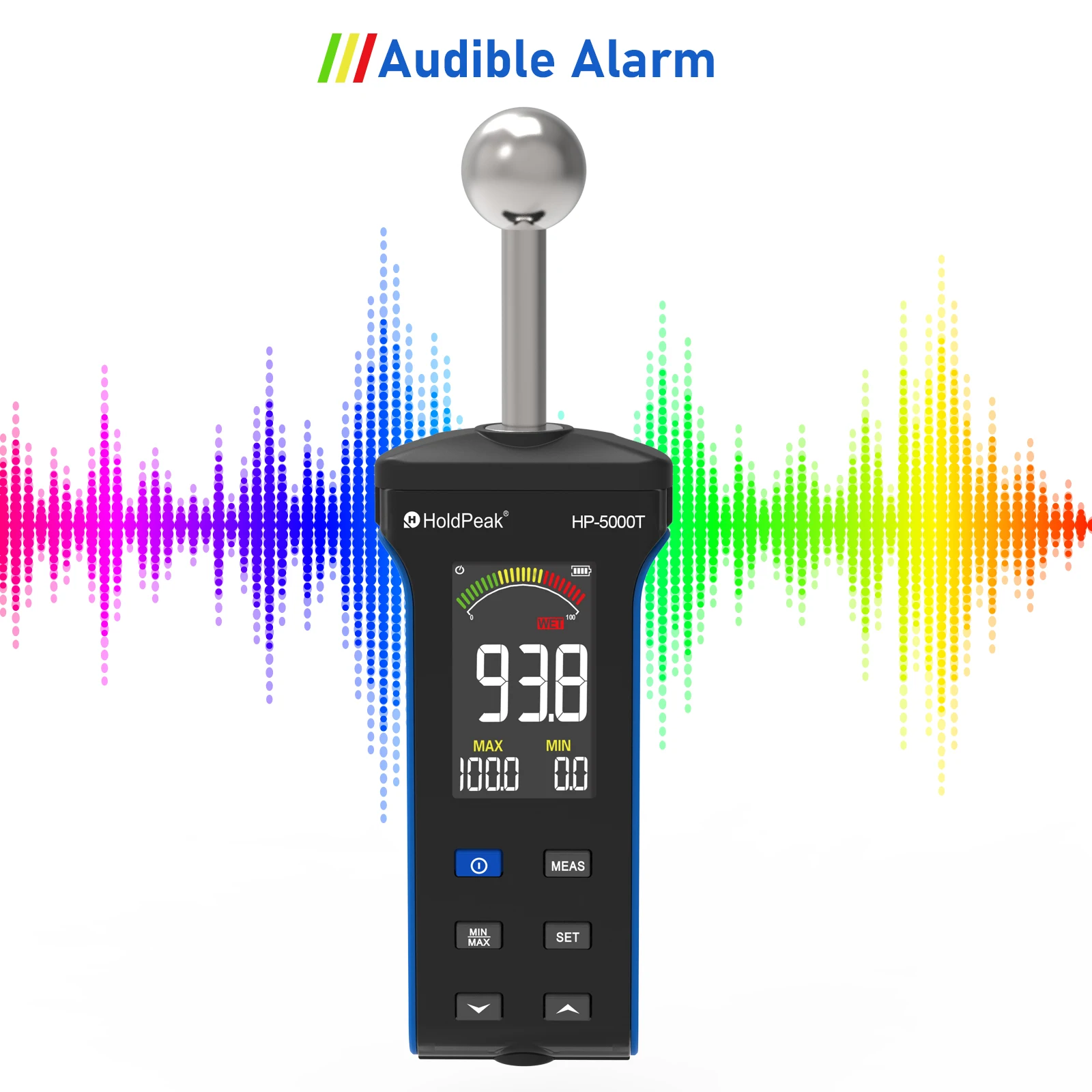 

HoldPeak 5000T Non-Contact Wood Moisture Meter, Pinless Moisture Meter,20-40mm with HD Display for Building Materials Masonry