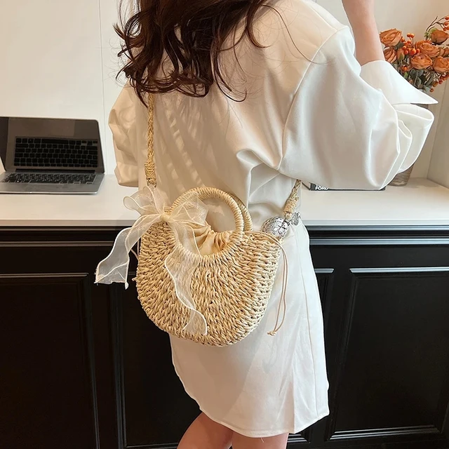 Borsa A Tracolla In Paglia Per Donna - Grande Capacità, Intrecciata A Mano, Ideale Per Spiaggia, Shopping E Vacanze - Foto 3