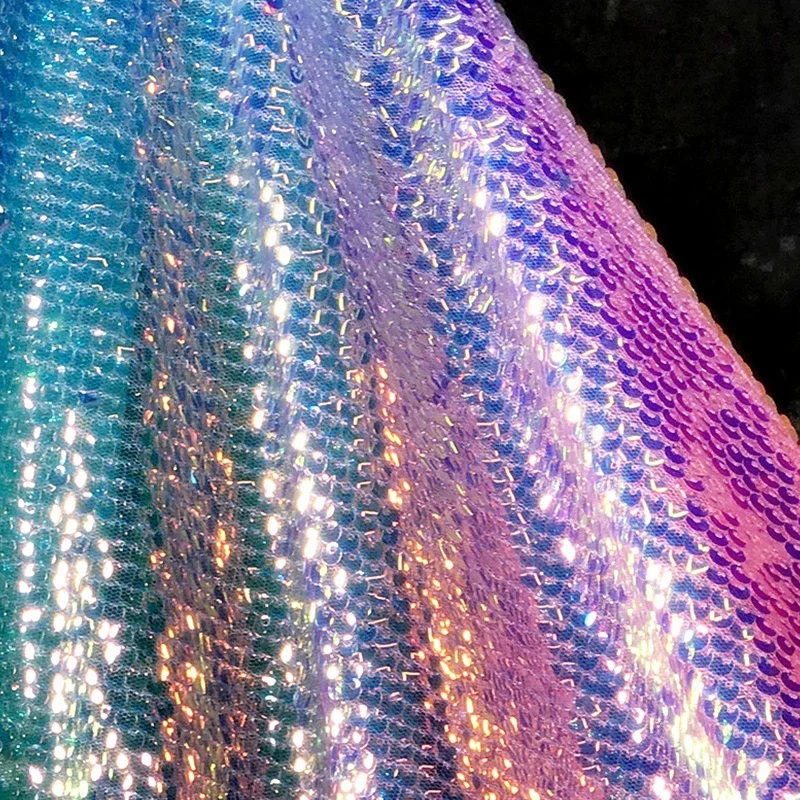 Gradient Rainbow Sequin Fish Scale Fabric Dress Suit DIY Sewing Craft Clothing Supplies 130cm Width