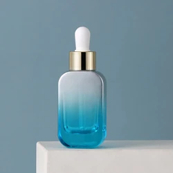 Premium Glass Essential Oil Dropper Bottle - 30ml Refillable Cosmetic Dispenser with Thick Bottom Design (Blue)