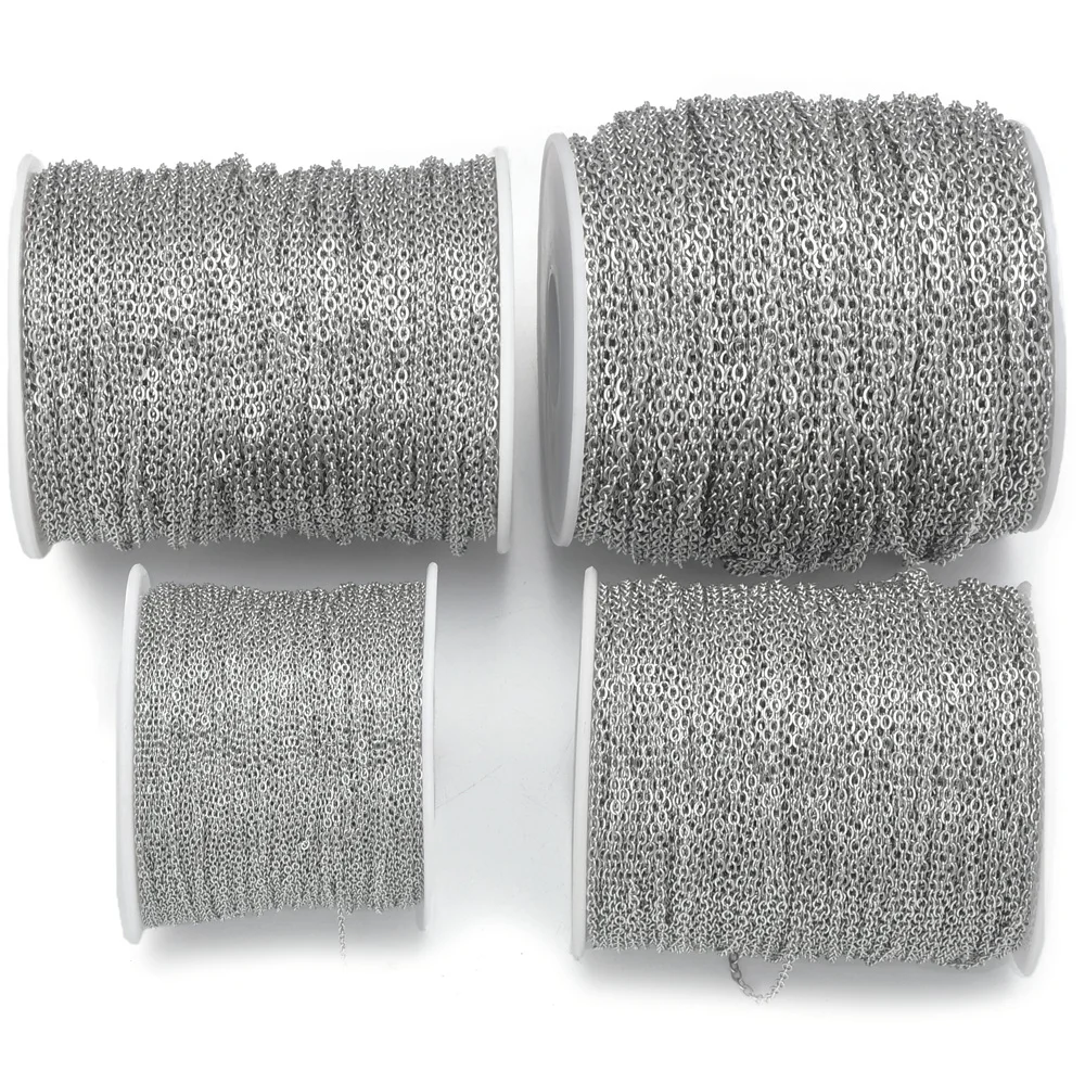 100 m 304 Edelstahlkette 1,2 mm/1,5 mm/2 mm/2,5 mm Flachkabel-Gliederkette Bulk für Schmuckherstellung DIY Handwerk