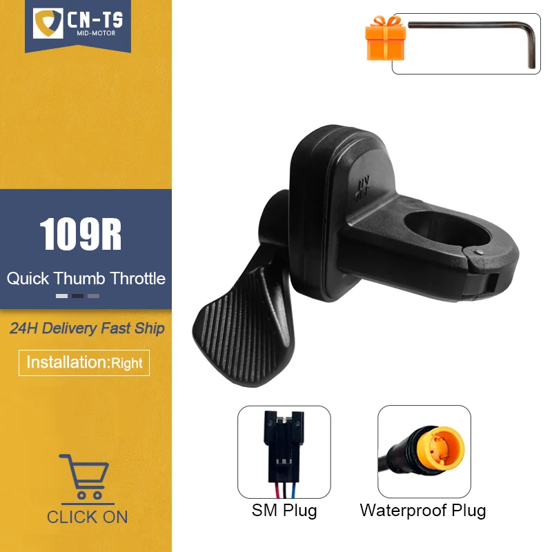 

Electric Bike Thumb Throttle Quick Disassembly 3Pin Waterproof SM Connector Left Right 24V 36V 48V 60V 72V for E Bikes Accessor