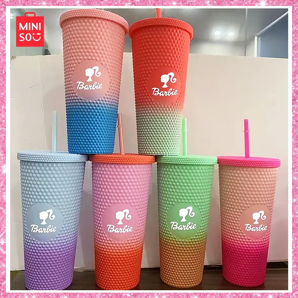 

2024 New Miniso Barbie New Durian Cup Plastic Large Capacity Creative with Straw Accompanying Portable Water Cup Gift