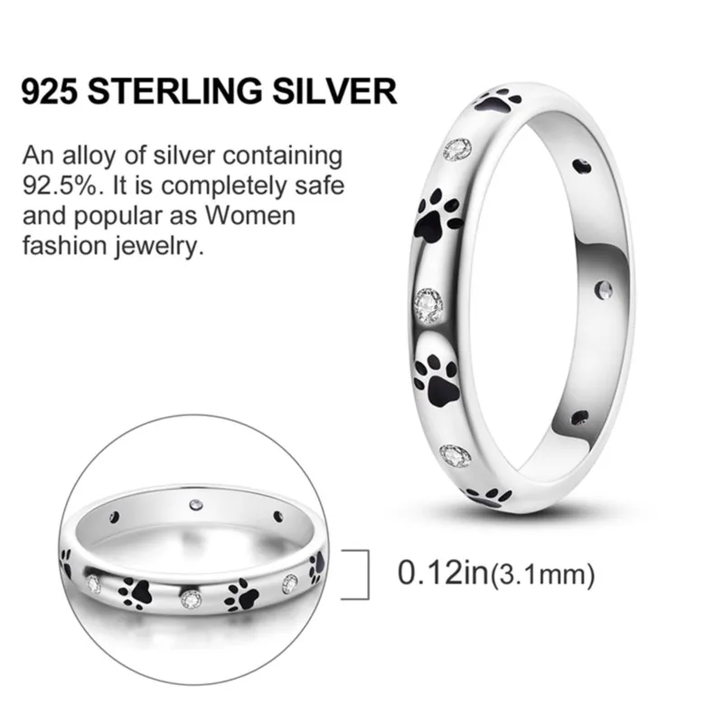 925 Sterling Silver Puppy paw prints Rings For Wedding Engagement Birthday Silver Jewelry Women Gift Silver Ring