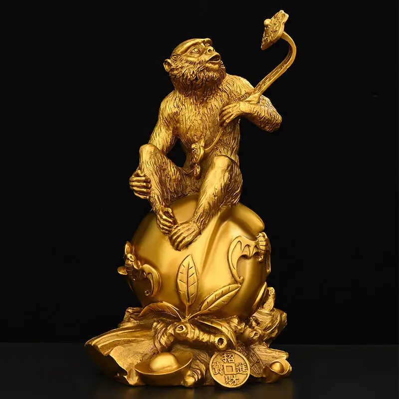 

Pure Copper Ruyi Gold Monkey Ornaments Zodiac Blessing Life Home Living Room Attract Wealth Fengshui Decoratio