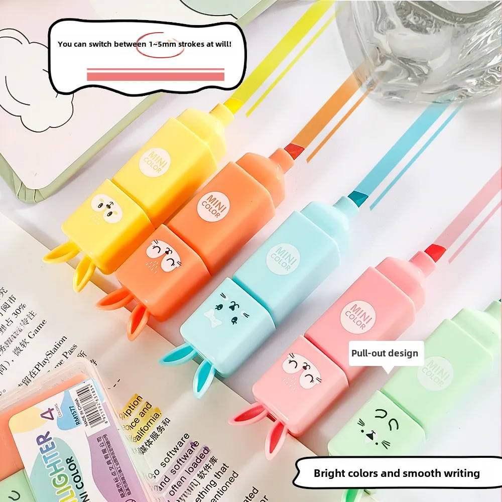 4/5pcsMini Rabbit Creative Fluorescent Pen Student Account DIY Color Marking Pen Macaron Color Key Marking