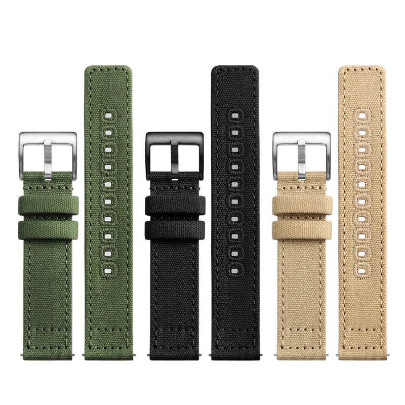 Army Green Nylon Canvas Watch Strap, 18mm/20mm/22mm