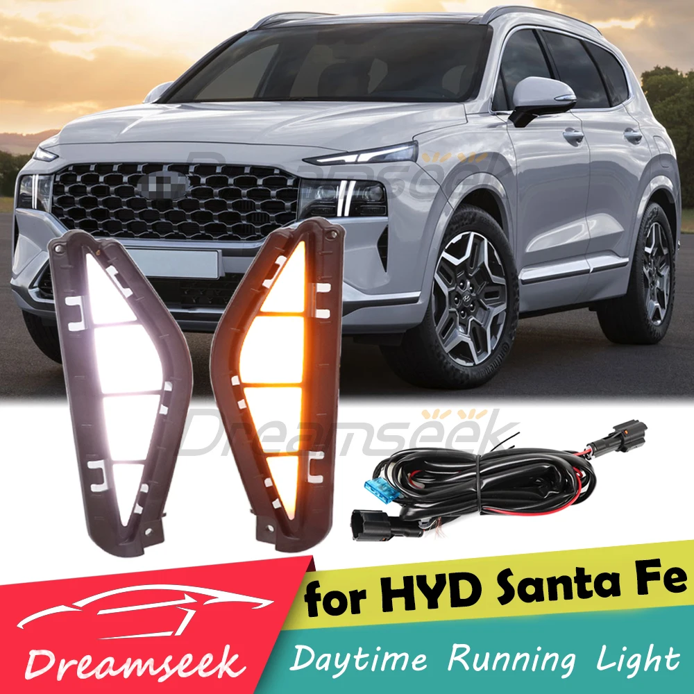 LED DRL Fog Lamp for Hyundai Santa Fe IX45 2021 2022 Daytime Running Light Driving with Dynamic Sequential Turn Signal |