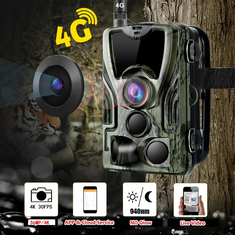 Free APP Trail Camera Cloud Service 4G Wildlife Hunting Surveillance Cellular Mobile 30MP 2K Wireless Cameras HC801Plus