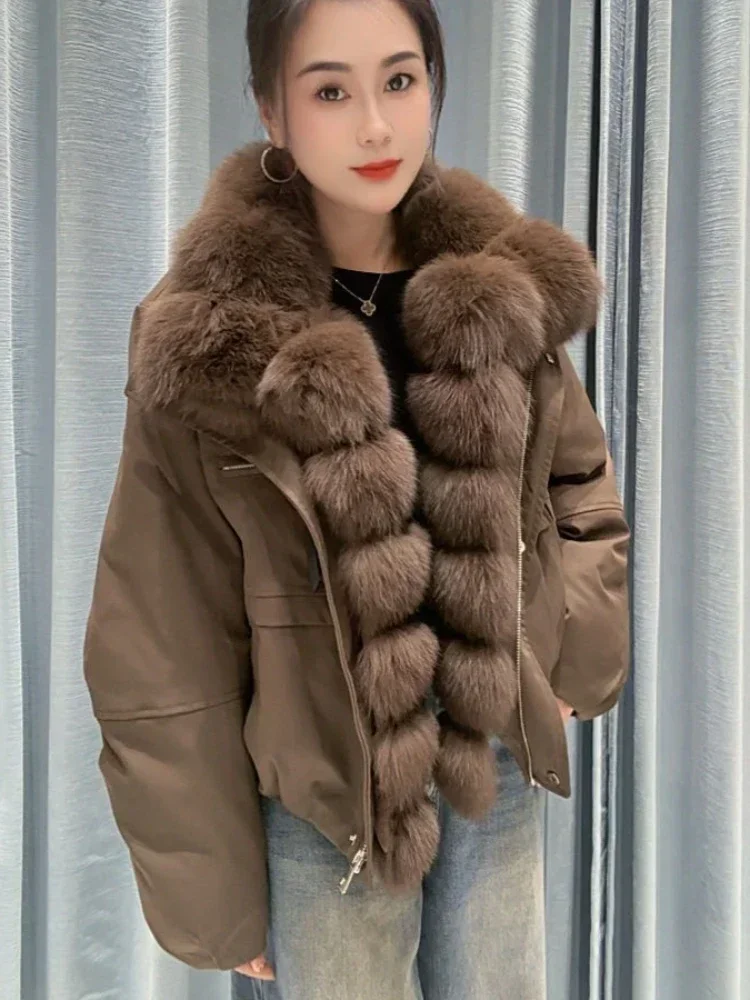 OFTBUY Goose Down Jacket with Natural Fur for Female Warm Casual Winter Puffer Coat with Fur Collar Zipper Women's Down Parkas