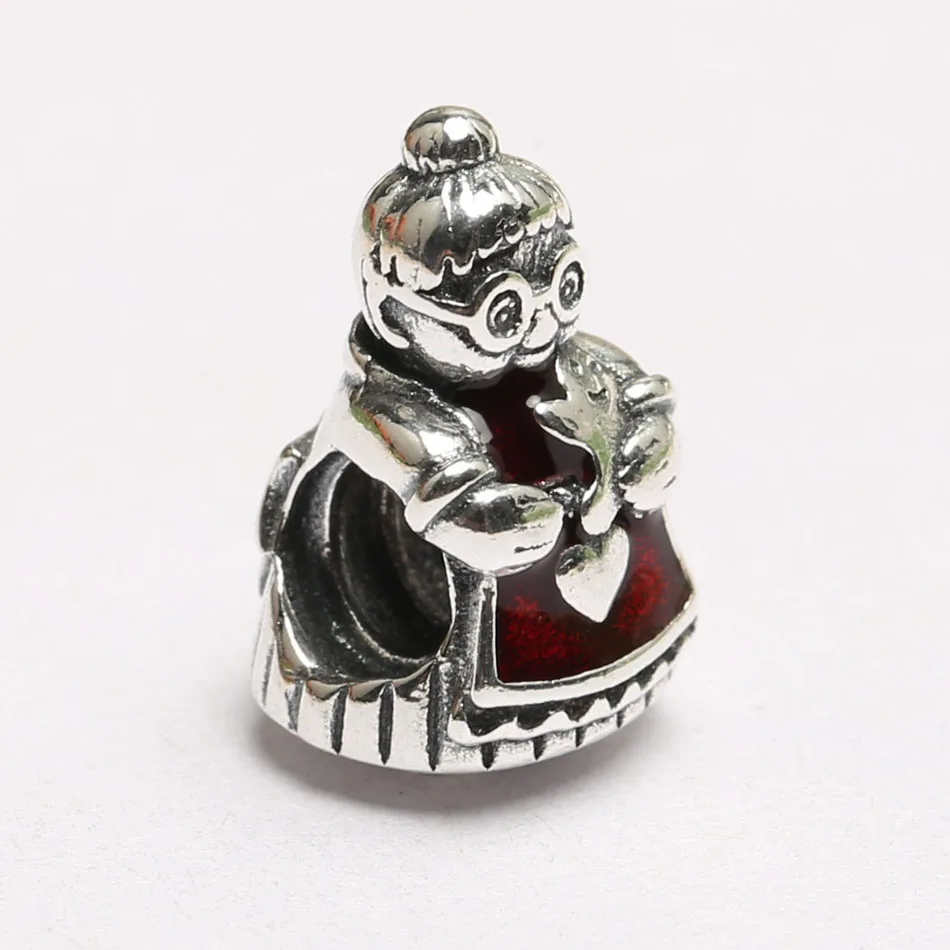 

Authentic 925 Sterling Silver Bead Red Enamel Mrs. Santa Claus Charm fit pandora Bracelet Bangle DIY Jewelry