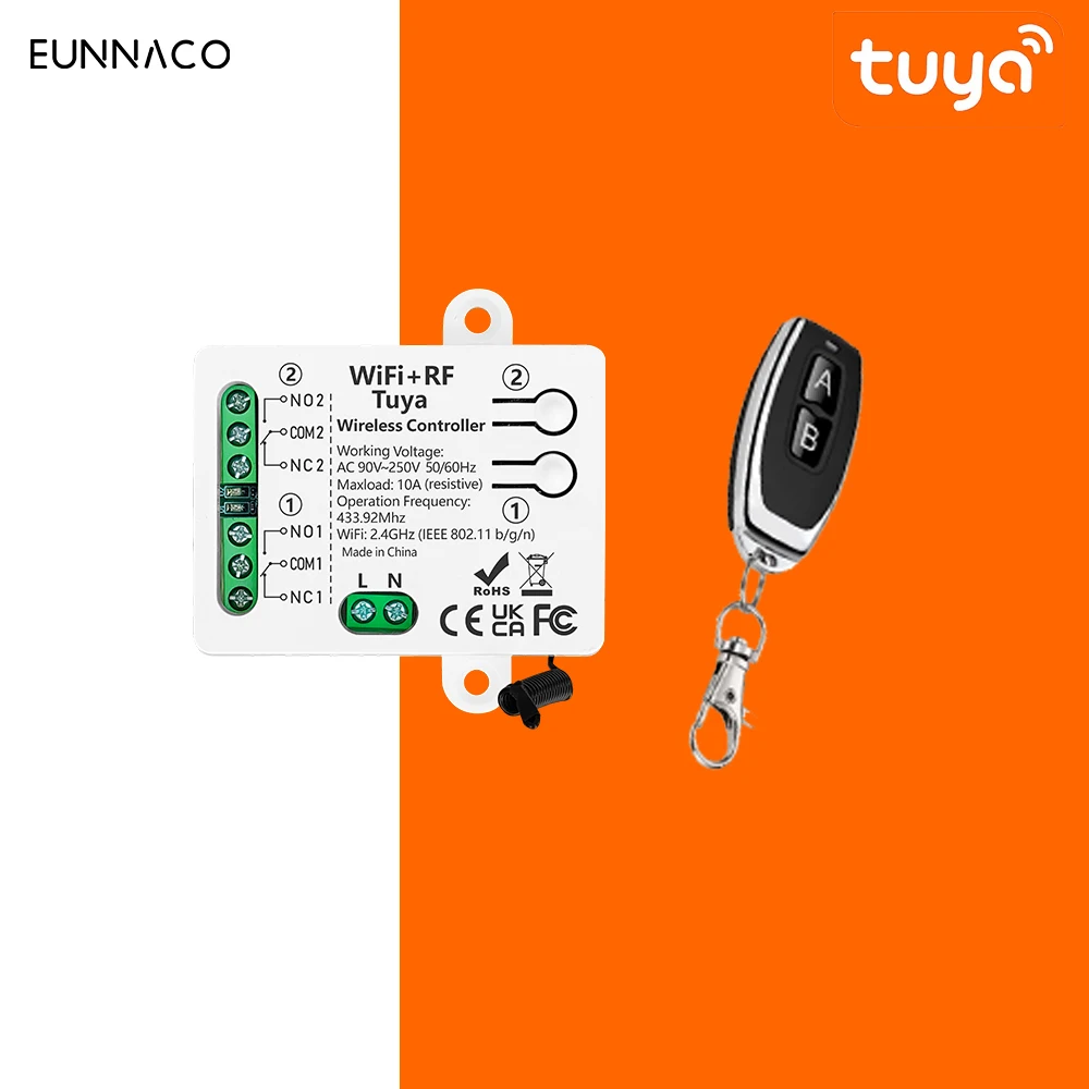 Smart WiFi & RF Remote Control Switch for Lights and Fans - Works with Google Home & Alexa, 2-Channel Dry Contact Relay
