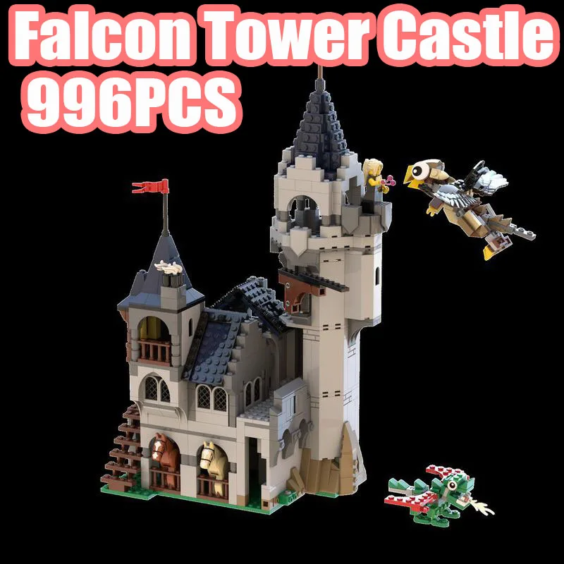 

MOC Medieval Falcon Tower Castle Building Blocks Street View Military Knights Soldier Figures Zoo War Horse Weapons Bricks Toys
